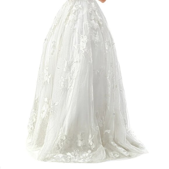 New Off White Sleeveless Wedding Gown w/ Plunging Neck & Floral Lace TC MS0024 - Picture 8 of 8